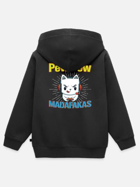 Pew Pew Funny Cat - Kinder Premium Organic Zip Hoodie - Schwarz