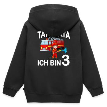 Feuerwehrmann Ich bin 3 Kindergeburtstag Geschenk - Kinder Premium Organic Zip Hoodie - Schwarz - Hinten - AI Model Kid Male (0cm)