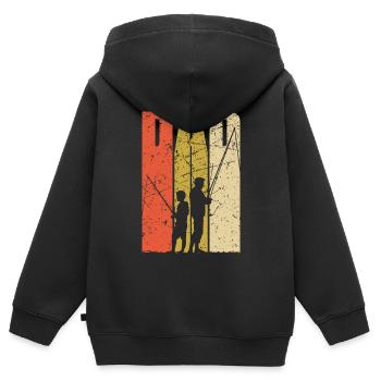 Papa und Sohn Angeln Angelausflug Angler Geschenk - Kinder Premium Organic Zip Hoodie - Schwarz - Hinten - AI Model Kid Male (0cm)