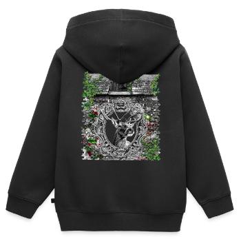 Stadl / Hirsch Design/ Bois/ Chasseurs/ Costume/ - Sweat Premium à capuche zippé enfant bio - noir - Dos - AI Model Kid Male (0cm)