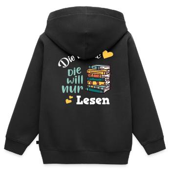 Die Tut Nix Die Will Nur Bücher und Lesen - Kinder Premium Organic Zip Hoodie - Schwarz - Hinten - AI Model Kid Male (0cm)