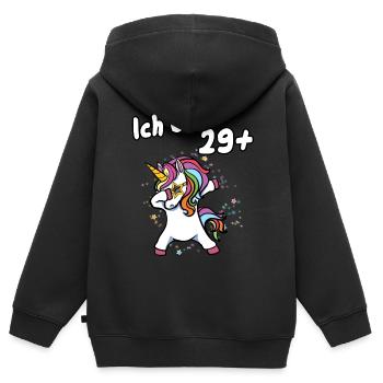 Ich bin 29 plus Einhorn - Kinder Premium Organic Zip Hoodie - Schwarz - Hinten - AI Model Kid Male (0cm)