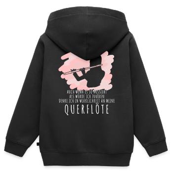Querflöte - Querflöten Sprüche lustig - Kinder Premium Organic Zip Hoodie - Schwarz - Hinten - AI Model Kid Male (0cm)