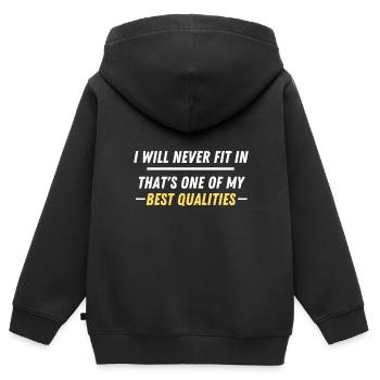 Citation cool - Je ne m'intégrerai jamais - Sweat Premium à capuche zippé enfant bio - noir - Dos - AI Model Kid Male (0cm)
