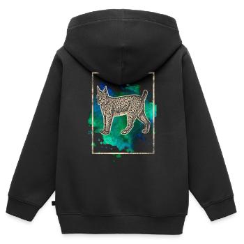 Luchs - Kinder Premium Organic Zip Hoodie - Schwarz - Hinten - AI Model Kid Male (0cm)