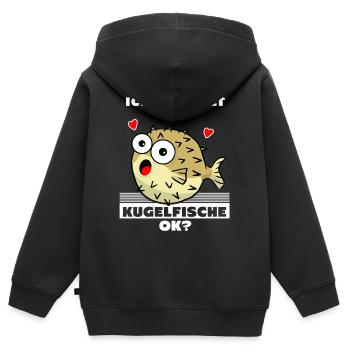 Kugelfisch - Ich mag Kugelfische - Kinder Premium Organic Zip Hoodie - Schwarz - Hinten - AI Model Kid Male (0cm)