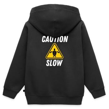 Turtle Caution Slow Sign - Kinder Premium Organic Zip Hoodie - Schwarz - Hinten - AI Model Kid Male (0cm)