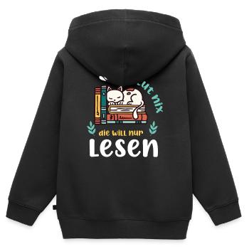 Die Tut Nix Die Will Nur Bücher und Lesen - Kinder Premium Organic Zip Hoodie - Schwarz - Hinten - AI Model Kid Male (0cm)