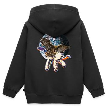 Adler - Kinder Premium Organic Zip Hoodie - Schwarz - Hinten - AI Model Kid Male (0cm)