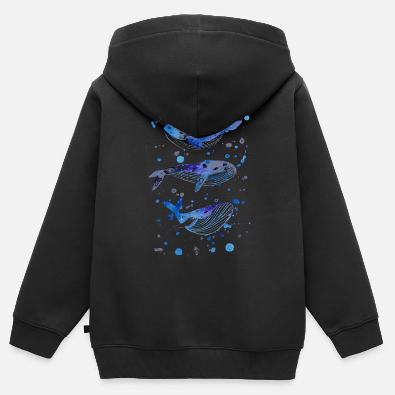 Trois baleines dans la mer sous l & # 39; eau - Sweat Premium à capuche zippé enfant bio - noir