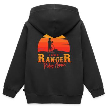 Rasen, Rasen Gartenarbeit, mähen, - Kinder Premium Organic Zip Hoodie - Schwarz - Hinten - AI Model Kid Male (0cm)