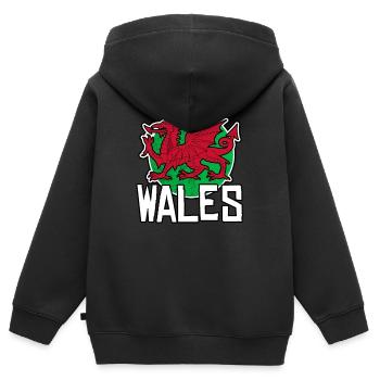 Wales - Kinder Premium Organic Zip Hoodie - Schwarz - Hinten - AI Model Kid Male (0cm)