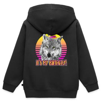 Wolf Geburtstag Thema - Es ist mein Geburtstag! - Kinder Premium Organic Zip Hoodie - Schwarz - Hinten - AI Model Kid Male (0cm)