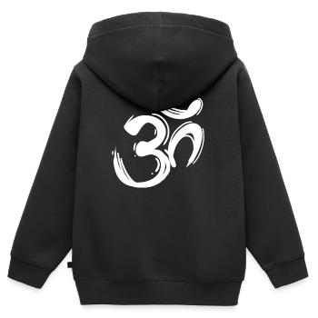 Signes OM - symbole OM - Sweat Premium à capuche zippé enfant bio - noir - Dos - AI Model Kid Male (0cm)