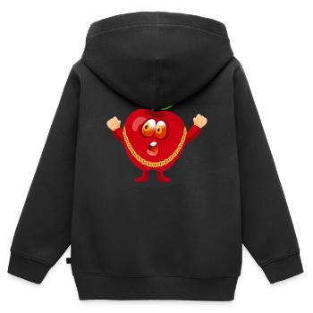 Caractère drôle d’Apple - Sweat Premium à capuche zippé enfant bio - noir - Dos - AI Model Kid Male (0cm)