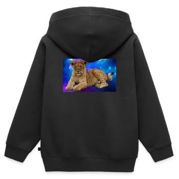 Lion Polygone - Sweat Premium à capuche zippé enfant bio - noir - Dos - AI Model Kid Male (0cm)