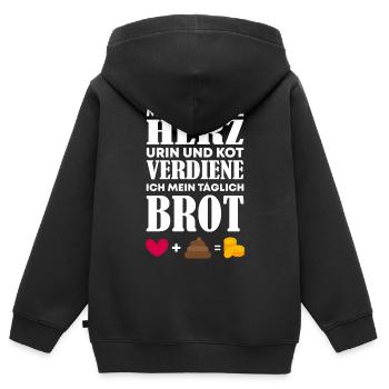 Mit ganz viel Herz Urin und Kot Pflegekraft - Kinder Premium Organic Zip Hoodie - Schwarz - Hinten - AI Model Kid Male (0cm)