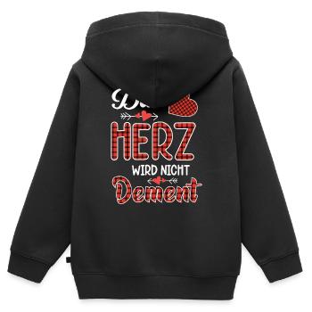 Das Herz wird nicht dement | Pflege mit Herz - Kinder Premium Organic Zip Hoodie - Schwarz - Hinten - AI Model Kid Male (0cm)