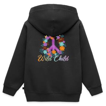 Wild Child Peace Hippies Woodstock Retro - Kinder Premium Organic Zip Hoodie - Schwarz - Hinten - AI Model Kid Male (0cm)