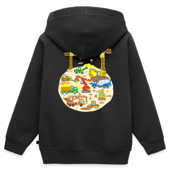 Baufahrzeuge Kran Lastwagen Bulldozer Baustelle - Kinder Premium Organic Zip Hoodie - Schwarz - Hinten - AI Model Kid Male (0cm)
