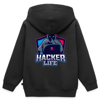 Hacker Life - Kinder Premium Organic Zip Hoodie - Schwarz - Hinten - AI Model Kid Male (0cm)