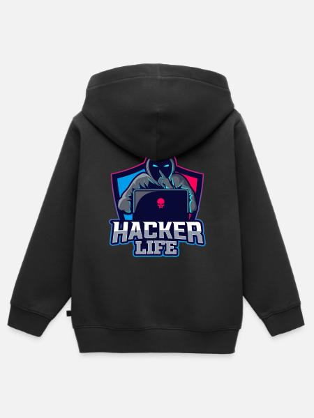 Hacker Life - Sweat Premium à capuche zippé enfant bio - noir