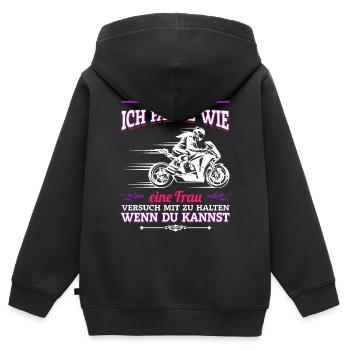 Frauen Motorrad Fahrerin Biker Girl Geschenk - Kinder Premium Organic Zip Hoodie - Schwarz - Hinten - AI Model Kid Male (0cm)