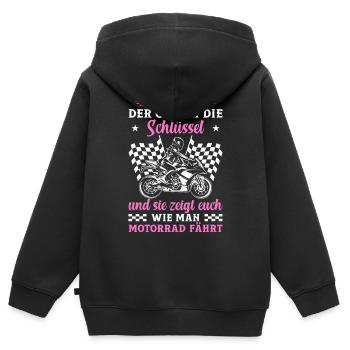 Frauen Motorrad Fahrerin Biker Girl Geschenk - Kinder Premium Organic Zip Hoodie - Schwarz - Hinten - AI Model Kid Male (0cm)