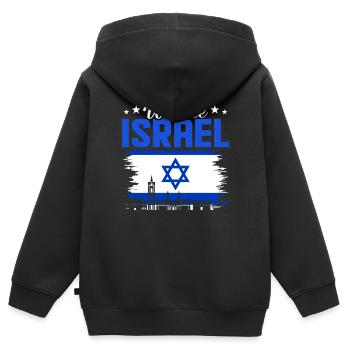 Israel - Kinder Premium Organic Zip Hoodie - Schwarz - Hinten - AI Model Kid Male (0cm)