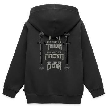 Mon épée pour Tyr Ma vie pour Odin Viking - Sweat Premium à capuche zippé enfant bio - noir - Dos - AI Model Kid Male (0cm)
