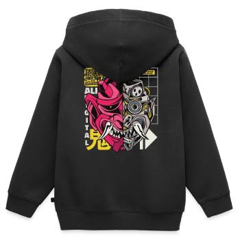 Oni démon japonais Cyborg - Sweat Premium à capuche zippé enfant bio - noir - Dos - AI Model Kid Male (0cm)