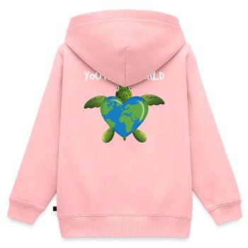 You're My World Green Turtle Heart - Kids Premium Organic Zip-up Hoodie - rose - Back - AI Model Kid Female (0cm)