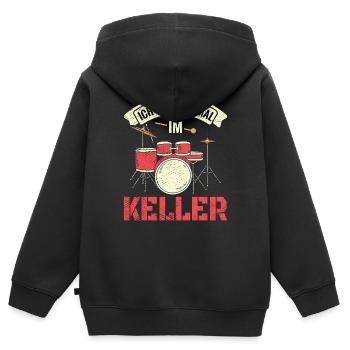 Ich bin dann mal im Keller Schlagzeug Schlagzeuger - Kinder Premium Organic Zip Hoodie - Schwarz - Hinten - AI Model Kid Male (0cm)