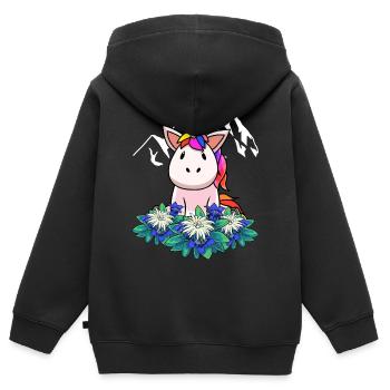 Einhorn Enzian Edelweiß Alpen Schweiz Österreich - Kinder Premium Organic Zip Hoodie - Schwarz - Hinten - AI Model Kid Male (0cm)