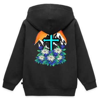 Alpen Gebirge Berge Gipfel Bergsport Fels Kreuz - Kinder Premium Organic Zip Hoodie - Schwarz - Hinten - AI Model Kid Male (0cm)