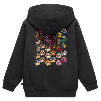 Empreintes de pattes pattes pattes chien chien - Sweat Premium à capuche zippé enfant bio - noir - Dos - AI Model Kid Male (0cm)