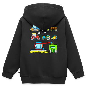 Moissonneuses-batteuses Tracteurs Enfants - Sweat Premium à capuche zippé enfant bio - noir - Dos - AI Model Kid Male (0cm)