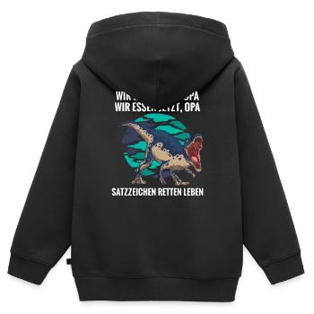 Wir essen jetzt Opa Satzzeichen Leben retten - Kinder Premium Organic Zip Hoodie - Schwarz - Hinten - AI Model Kid Male (0cm)