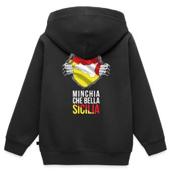 Trinacria Maglietta MINCHIA CHE BELLA Sicilia - Kinder Premium Organic Zip Hoodie - Schwarz - Hinten - AI Model Kid Male (0cm)