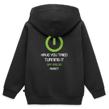 tech, tech desk, developer, - Kinder Premium Organic Zip Hoodie - Schwarz - Hinten - AI Model Kid Male (0cm)