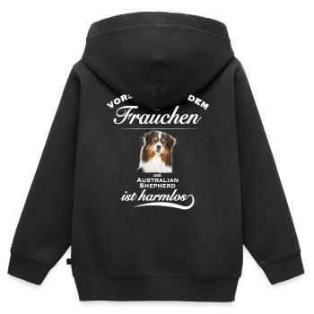 Aussie - Aussie Hund - Australian Shepherd - Kinder Premium Organic Zip Hoodie - Schwarz - Hinten - AI Model Kid Male (0cm)