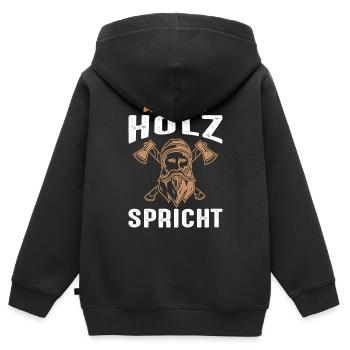 Der mit dem Holz spricht | Holzfäller Holz machen - Kinder Premium Organic Zip Hoodie - Schwarz - Hinten - AI Model Kid Male (0cm)