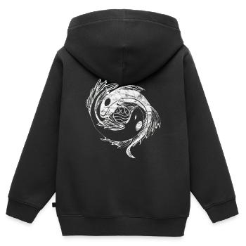 Koi Ying Yang Vintage - Sweat Premium à capuche zippé enfant bio - noir - Dos - AI Model Kid Male (0cm)