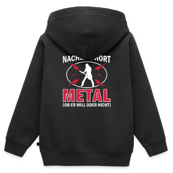 Mein Nachbar hört Metal Ob er will oder nicht - Kinder Premium Organic Zip Hoodie - Schwarz - Hinten - AI Model Kid Male (0cm)