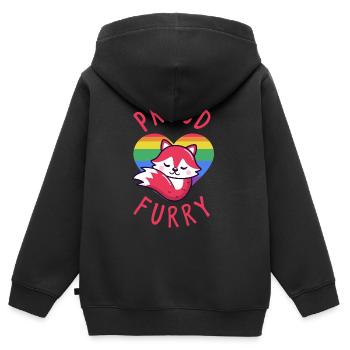 Furry, Furry furry fandom, chat, - Sweat Premium à capuche zippé enfant bio - noir - Dos - AI Model Kid Male (0cm)