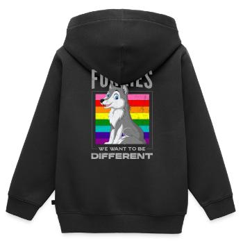 Furry, Furry Wolf, Cosplay, - Sweat Premium à capuche zippé enfant bio - noir - Dos - AI Model Kid Male (0cm)