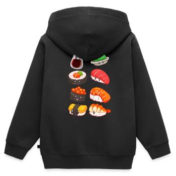 Sushi rôle Japon Riz Saumon nigiri Concombre Poissons - Sweat Premium à capuche zippé enfant bio - noir - Dos - AI Model Kid Male (0cm)
