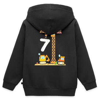 Kinder 7 Jahre Jungen Baustelle 7. Gebrustag Kran - Kinder Premium Organic Zip Hoodie - Schwarz - Hinten - AI Model Kid Male (0cm)