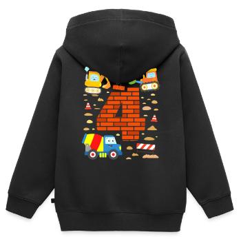 4th Birthday Excavator Vehicles Construction Site Truck Cars - Kids Premium Organic Zip-up Hoodie - black - Back - AI Model Kid Male (0cm)