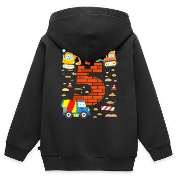Anniversaire 5 ans de chantier véhicules - Sweat Premium à capuche zippé enfant bio - noir - Dos - AI Model Kid Male (0cm)